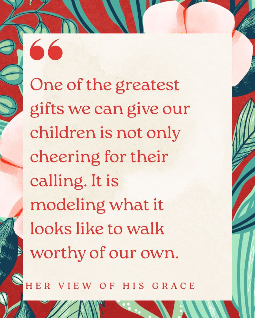 A colorful background featuring floral elements with a quote about parenting and modeling behavior for children, framed within a light-colored box.