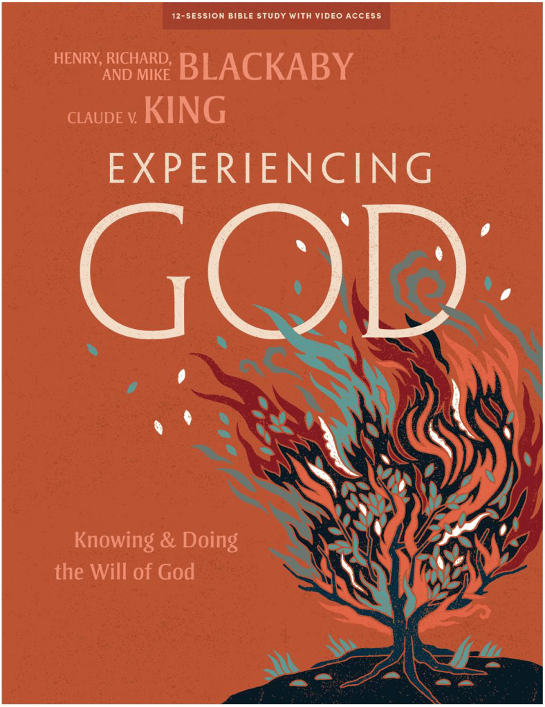 Cover of the book 'Experiencing God' featuring a burning bush illustration with the title and authors' names prominently displayed.